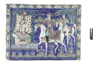 Dlaždice z Teheránu, 19. století (tvarované fritware, malované pod glazurou)