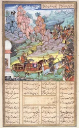 Yazdagird Hiding in the Mill, ilustrace z Shahnama (Kniha králů), od Abul-Qasim Manur Firdawsi (c.934-c.1020) c.1440-45 (pero, inkoust a wc na pergamenu)