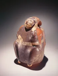 Keramický sběrač kakaa, kultura Nazca (hliněné nádobí)
