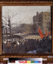 Revoluční demonstrace v únoru 1917 (olej na plátně)