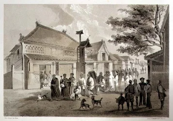 Japonský pohřeb v Simodě, z knihy "Narrative of the Expedition of an American Squadron to the China Seas and Japan", vyd. Sarony & Co.