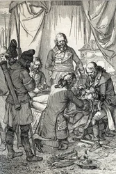 Kosciuszkovo povstání: Polská srdce Tadeusz Kosciuszko (1746-1817) zraněný v bitvě u Maciejowice proti Rusům