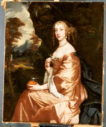 Portrét lady Penelope Nicholas, držící pomeranč v krajině