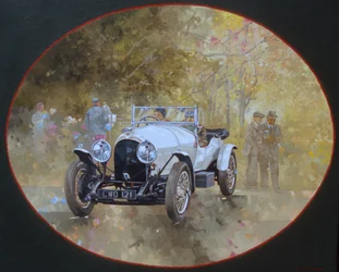 3litrový Bentley v Kelmarsh (olej na plátně)