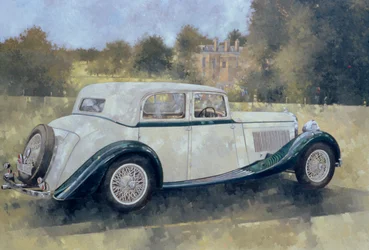 Zelené a bílé Bentley v Althorp (olej na plátně)