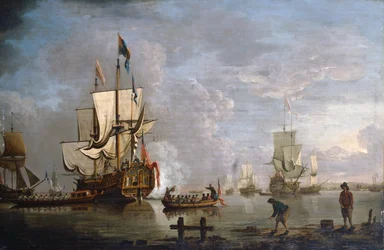 The Morning Gun: HMS Peregrine u Rochesteru (olej na plátně)