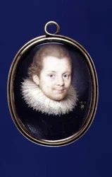 PD.12-1955 Portrétní miniatura Sira Kenelma Digbyho (1600-65) 1619 (pergamen na kartě)