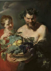 Satyr s košíkem hroznů a kdoulí s nymfou, Peter Paul Rubens