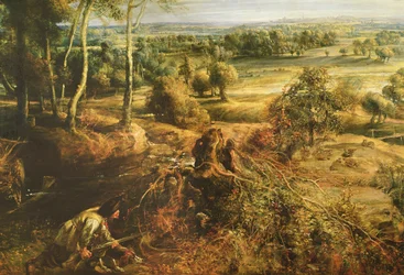 Podzimní krajina s pohledem na Het Steen v časném ránu, kolem 1636, detail z 211075