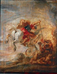 Bellerofón na Pegasovi bojuje s Chimérou (olej na plátně)