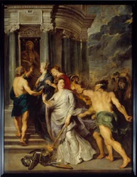 Cyklus Marie de Medicis (1573-1642): Druhá válka matky a syna proti Marii de Medicis a Ludvíku XIII. „“Uzavření míru v Angers dne 10.08.1620““. Obraz Pierre Paul (Pierre-Paul) Rubens (nebo Peter Paul nebo Petrus Paulus) (1577-1640