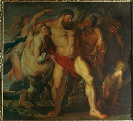 Opilý Herkules, vedený nymfou a satyrem