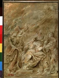 Narození dauphina Ludvíka XIII. (1601-1643) (Narození dauphina Ludvíka XIII.). Obraz Peter Paul (Pierre-Paul) Rubens (nebo Peter Paul nebo Petrus Paulus) (1577-1640). Olej na dřevě, 33,6 x 24 cm