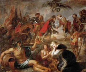 La rencontre entre Ferdinand III de Habsbourg (1608-1657), roi de Hongrie, de Boheme et de Germanie et le cardianl infant Ferdinand d