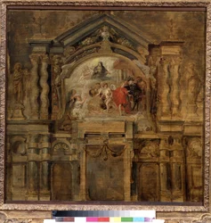 Apoteóza nemluvně Isabelly Španělské (1566-1633) (Apoteóza infantky Isabely). Obraz Peter Paul (Pierre-Paul) Rubens (nebo Peter Paul nebo Petrus Paulus) (1577-1640). Olej na dřevě, 69 x 70 cm