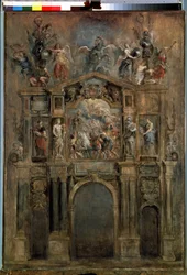 Ferdinandův oblouk (The Arch of Ferdinand). Vyrobeno pro příjezd španělského guvernéra, rakouského kardinála Dona Ferdinanda (nebo Ferdinanda Habsburského) do Nizozemska