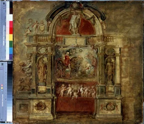 Příjezd knížete Ferdinanda. Obraz Peter Paul (Pierre-Paul) Rubens (nebo Peter Paul nebo Petrus Paulus) (1577-1640). Olej na dřevě, 73 x 78 cm