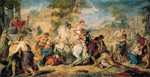 „Únos Sabinek“. Aby vyřešili nedostatek žen, Romulus a Římané unesou ženy svých sousedů, Sabinů, kteří se je pokoušejí získat zpět silou. Bitvě se zabrání díky Sabinkám, které se postaví mezi válečníky.