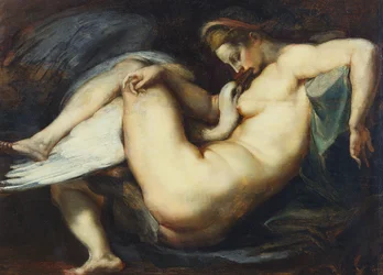 Leda a labuť (olej na panelu)
