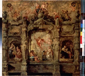 Merkur se vzdaluje. Obraz Peter Paul (Pierre-Paul) Rubens (nebo Peter Paul nebo Petrus Paulus) (1577-1640). Olej na dřevě, 76 x 79 cm