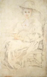 Portrét ženy, možná Helena Fourmentová, kolem 1630-35 (černá a červená křída na papíře)
