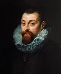 Portrét muže, délka přes prsa, v tmavém kostýmu s bílým límcem, kolem 1597-99