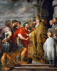 Svatý Ambrož Milánský (zemřel 397) a císař Theodosius I. Veliký (347-395). Asi 1615. Rozměry: 362 x 246 cm. Uměleckohistorické muzeum, Vídeň