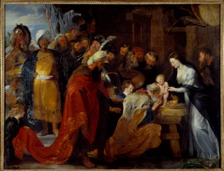 Obraz Klanění tří králů od Pierra Paula (Pierre-Paul) Rubense (nebo Petra Pavla či Petruse Pauluse) (1577-1640) 1617 ne. 2,51x3,28 m Lyon, Musee des Beaux Arts
