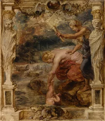 Thetis ponořuje malého Achillea do řeky Styx, kolem 1635