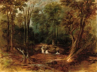 Maorové překračující lesní potok, 1887