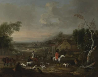 Reverend Jemmet Browne na setkání foxhoundů, kolem 1730 (olej na plátně)