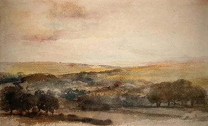 Pohled do dálky na hrad Lowther, Westmorland (akvarel na papíře)