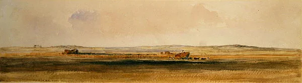 Sklizeň v Lincolnshire Wolds (akvarel na papíře)
