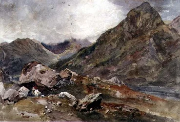 Bowder Stone, Borrowdale (akvarel na papíře)