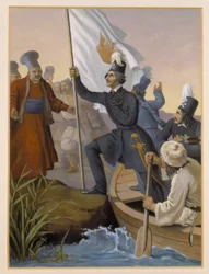 Alexandros Ypsilantis překračuje řeku Pruthos, únor 1821