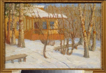 Mráz a slunce. Obraz Pyotr Ivanovič Petrovičev (Pyotr Petrovičev) (1874-1947), olej na plátně