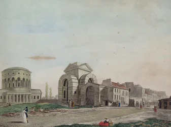 Barriere du Faubourg Saint-Martin, 1809 (tužka a barevná akvatinta)
