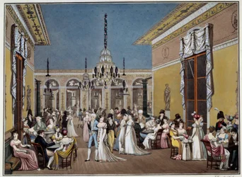 Velký salon Cafe Frascati. Litografie od Philiberta-Louise Debucourta (1755-1832)