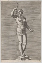 Tabule 7: Diana, socha nahé bohyně stojící na soklu, s půlměsícem v ..., 1586