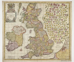 Nová mapa Anglie Skotsko a Irsko, kolem roku 1690 (barevná rytina)
