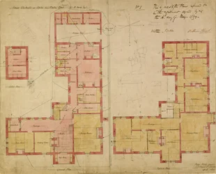 Plány pro Červený dům, Bexley Heath, 1859 (pero, inkoust a wc na papíře)