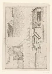 Wheatfield s domy a dva pohledy na domy ve městě Blight díra; Champ de Blé / Rue Haute / Etude de la bretêche de l