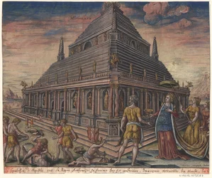 Mauzoleum v Halikarnasu ze série Osmé divy světa po Maarten van Heemskerck, 1572