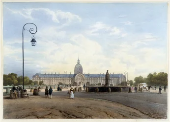 Hôtel des Invalides při pohledu z Champ de Mars - v ""Procházka v Paříži a okolí"", Jacottet a Benoist, ed. Gihaut