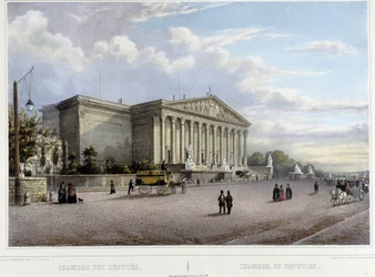 Poslanecká sněmovna (Národní shromáždění) - v „Procházce Paříží a jejím okolím“, navrhli Jacottet a Benoist, kolem roku 1840