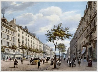 Le boulevard des Italians - v „Procházka po Paříži a jejím okolí“ od Jacotteta a Benoista, ed. Gihaut