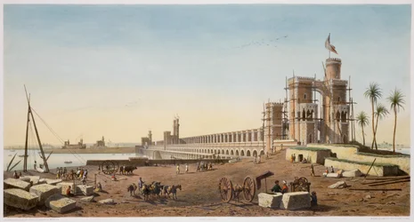 Přehrada přes Nil, stavba Asuánské přehrady, Egypt, 1853