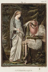 Andromaché, kostým pro „Andromaché“ Jeana Racina, ze svazku I „Výzkumu kostýmů a divadla všech národů“, vyryl Pierre Michel Alix (1762-1817), 1802