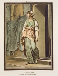 Thamar, Izraelitka v Esterině družině, kostým pro „Ester“ od Jeana Racina, z I. svazku „Research on the Costumes and Theatre of All Nations“, 1802