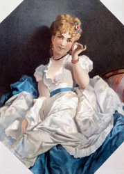 Litografie Žena ve skořápce od Philippa Jacquese Lindera (1835-?). Soukromá sbírka 19. století